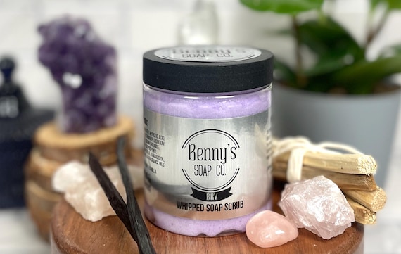 Luxurious Black Raspberry Vanilla Whipped Soap Scrub 6oz | Handmade Sudsy Sugar Scrub | Delightful Swirl Design | Ideal Gift for Her