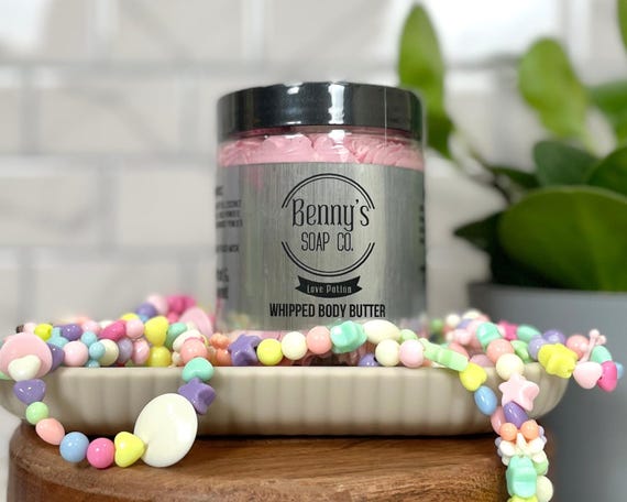 LOVE POTION Whipped Body Butter 6oz | Handmade | Pink & White Swirl