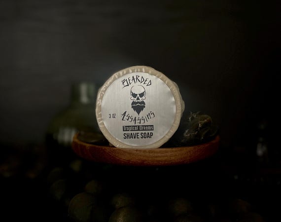 Escape to Paradise with our Luxe TROPICAL DREAMS Shaving Soap Puck 3oz| Hydrating Dual Lye Shave Soap | Thick Lather