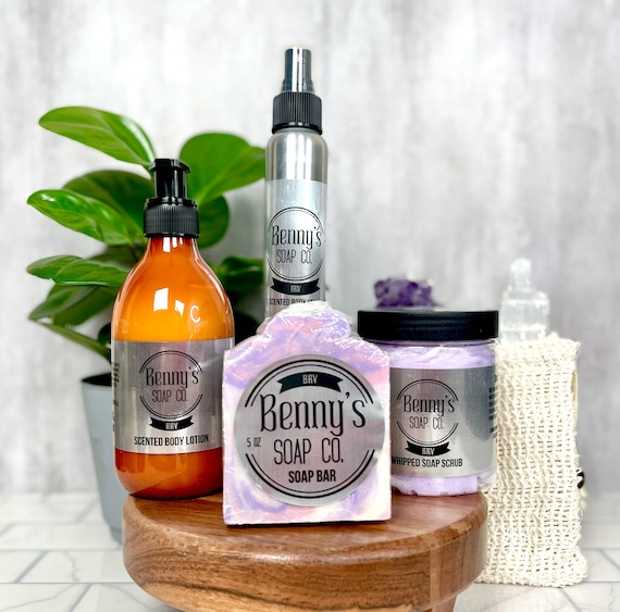 BRV Black Raspberry Vanilla Total BODY CARE Kit | Spa Day Self Care Kit | Lotion | Handmade Soap | Body Spray | Soap Sock | Soap Scrub