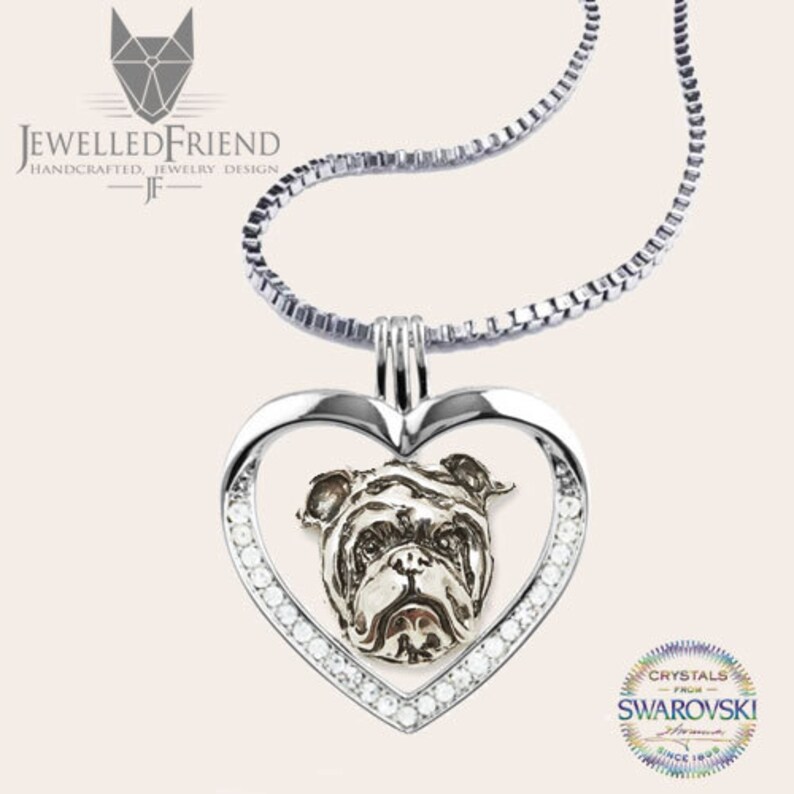 English Bulldog Jewelry Necklace Pendant With Swarovski Crystal