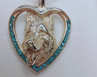 German Shepherd jewelry pendant with swarovski crystal -Sterling Silver Dog jewelry Necklace-Personalized Pet Necklace