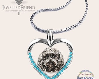 Maltese jewelry necklace pendant with swarovski crystal-Sterling Silver-Personalized Pet Necklace-Dog lover gift-Pet Memorial