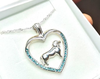 Dachshund jewelry necklace pendant with swarovski crystal-Sterling Silver-Personalized Pet Necklace-Dog lover gift-Custom Dog Necklace