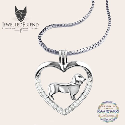 Dachshund jewelry necklace pendant with swarovski crystal Sterling Silver Personalized Pet Necklace Dog lover gift Custom Dog Necklace