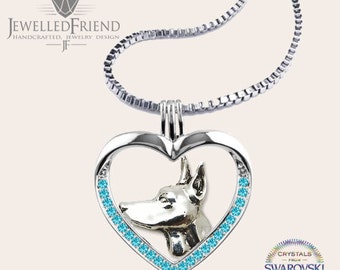 Doberman jewelry necklace pendant with swarovski crystal-Sterling Silver-Personalized Pet Necklace-Dog lover gift-Pet Memorial