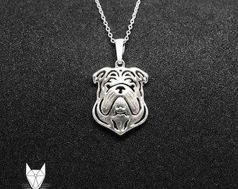 English Bulldog jewelry necklace pendant-Sterling Silver-Personalized Pet Necklace-Dog lover gift-Pet Memorial