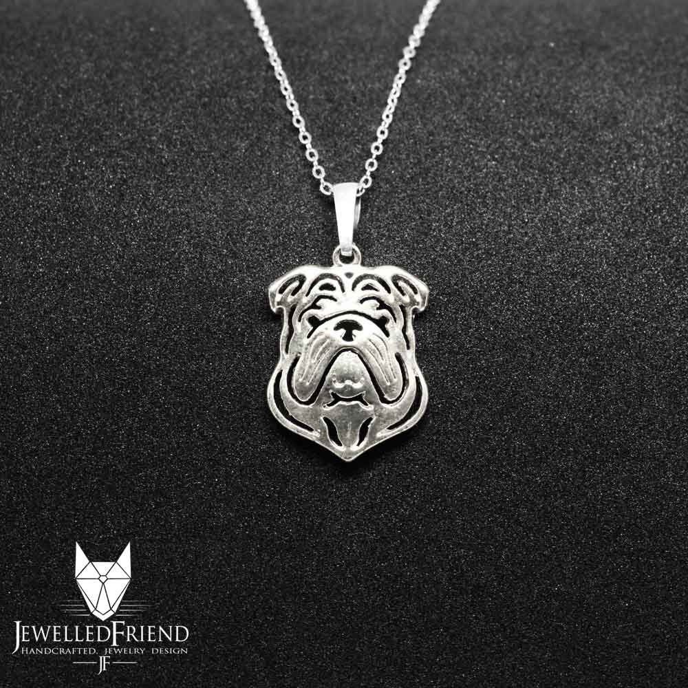English Bulldog jewelry necklace pendant-Sterling Silver-Personalized