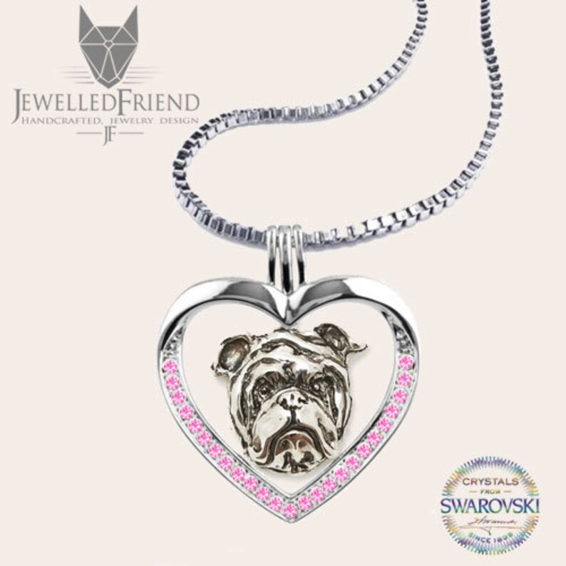 English Bulldog Jewelry Necklace Pendant With Swarovski Crystal