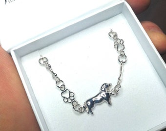 Dachshund Bone paw bracelet jewelry Sterling Silver-Personalized Pet Necklace-Dog lover gift-Pet Memorial