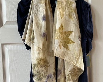 Eco Printed Silk Scarf, Botanical Dyed Silk Bandana, Silk Hair Wrap, Katan Silk Fabric, Maple Leaf Print Silk, Women Gift, Gift For Mom
