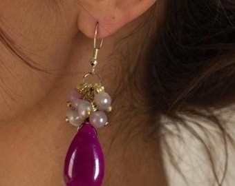 Orecchini a grappolo in giada viola e pietra del sole, orecchini vistosi perfetti per la sposa e le damigelle, un regalo ideale.