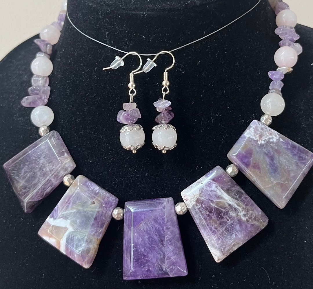 Amethyst Statement Necklace, Purple Chunky Jewelry, Gemstone Beaded