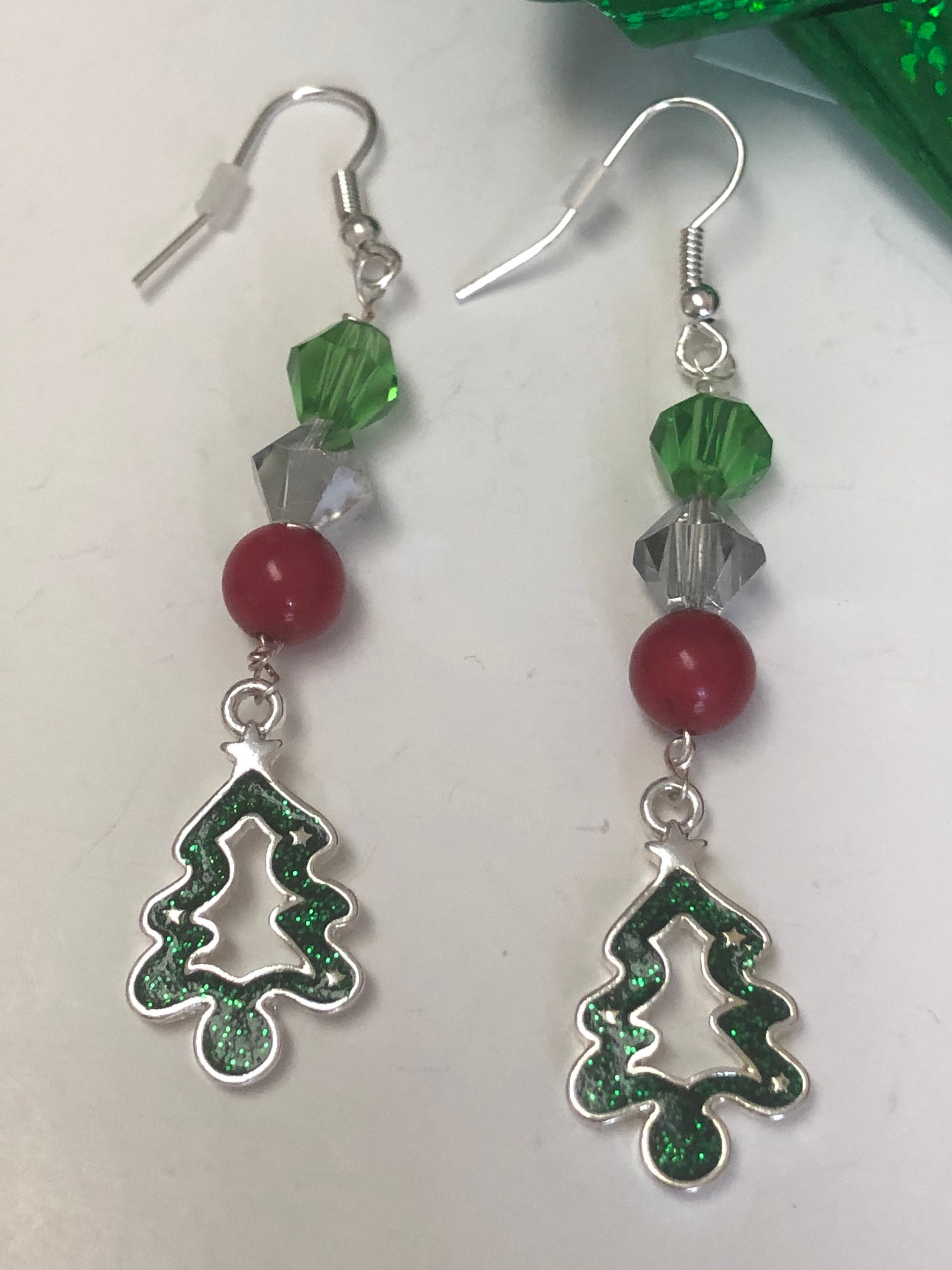 Christmas Dangle Earrings Christmas Tree Earrings Long Etsy