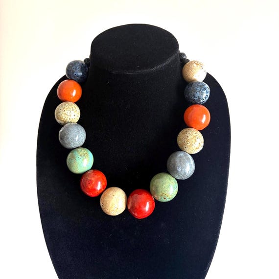 Ceramic Beaded Chunky Necklace For Women, Colorful Oversize Boho Choker Statement Necklace, 25mm Bead