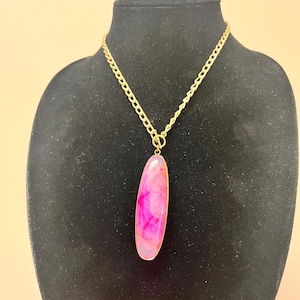 Pink Agate Pendant Necklace: Gold Chain Boho Jewelry Gift Raw Stone Necklace