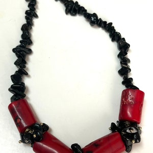 Red Coral and Black Jasper Necklace, Beaded Necklace, Red and Black ...