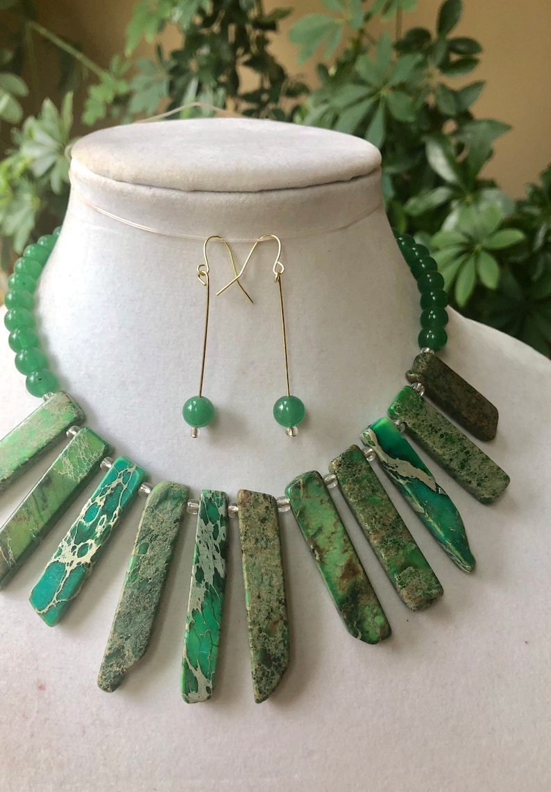 Green Aventurine Necklace Green Chunky Necklace Green Women Necklace,Holiday Gift For Her Beaded Necklace Green Imperial Jasper Necklace