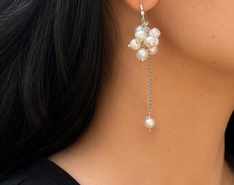 Freshwater Pearl Cluster Dangle Earrings: pearl Earrings For Women, Handmade Bridal Jewelry, Women Gift