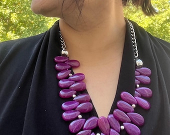 Handmade Chunky Boho Purple Jade Briolette Necklace, Jewelry Gift for Women,