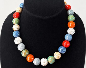Multicolor Ceramic Beaded Statement Necklace, Colorful Boho Chunky Necklace for Women, Bold Jewelry Gift