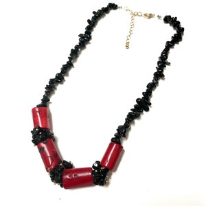 Red Coral and Black Jasper Necklace Beaded Necklace Red and - Etsy
