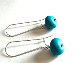 Turquoise Dangle Earrings: Turquoise Clip-On Earrings, December Birthstone Gift, Gift For Her