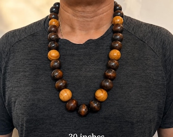 Collana unisex con perline di legno, collana da uomo in legno, gioielli da uomo con perline marroni, gioiello spirituale per la meditazione, regalo per papà