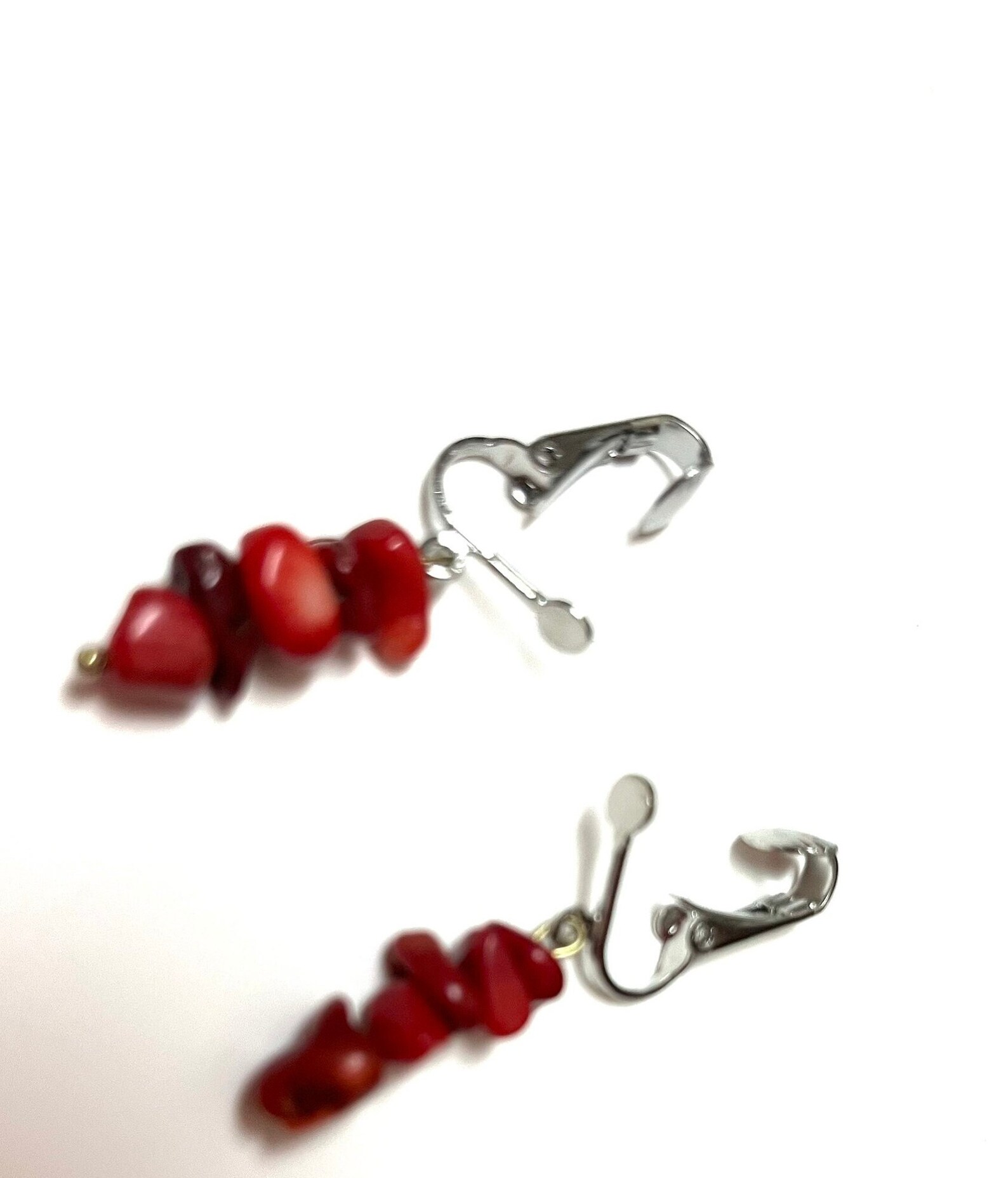 Red Coral Earring Clip on Earrings Raw Stone Earrings Raw Etsy