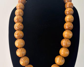 Long No Clasp Wooden Necklace, Unisex Chunky Brown Wood Beaded Necklace,  Men's Spiritual Necklace, Women Earthy Boho Jewelry Gift