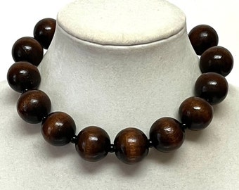 Wood Bead Necklace Unisex Chunky Wood Necklace Boho Necklace Brown Necklace 25mm Wooded Men's Jewelry Gift For Mom Gift For Dad