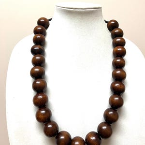 Chunky Brown Wood Beaded Necklace: Boho Yoga Meditation Jewelry