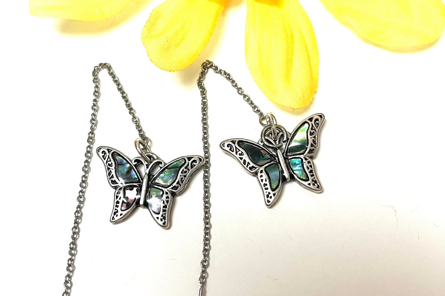 Butterfly Threader Earrings Butterfly Earnings Silver Etsy