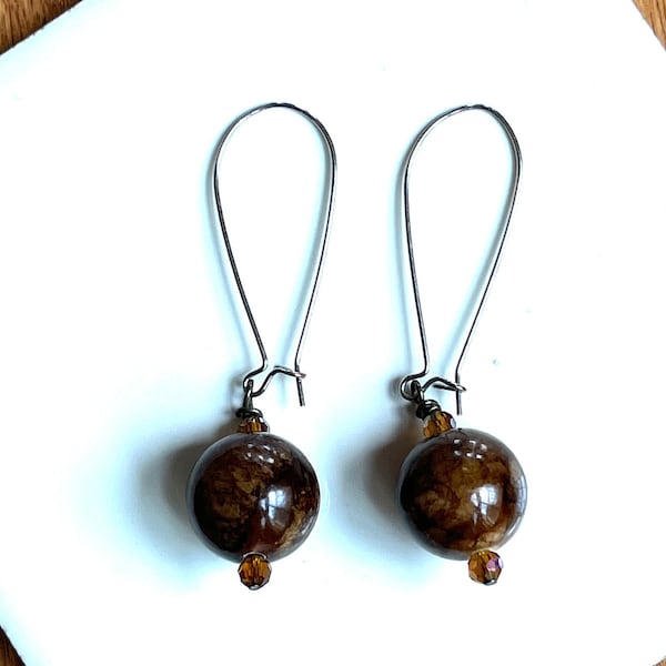 Brown Agate Beaded Earrings, Everyday Gemstone Beaded Earrings,  Boho Earrings, Natural Stone Jewelry, Jewelry Gift For Her