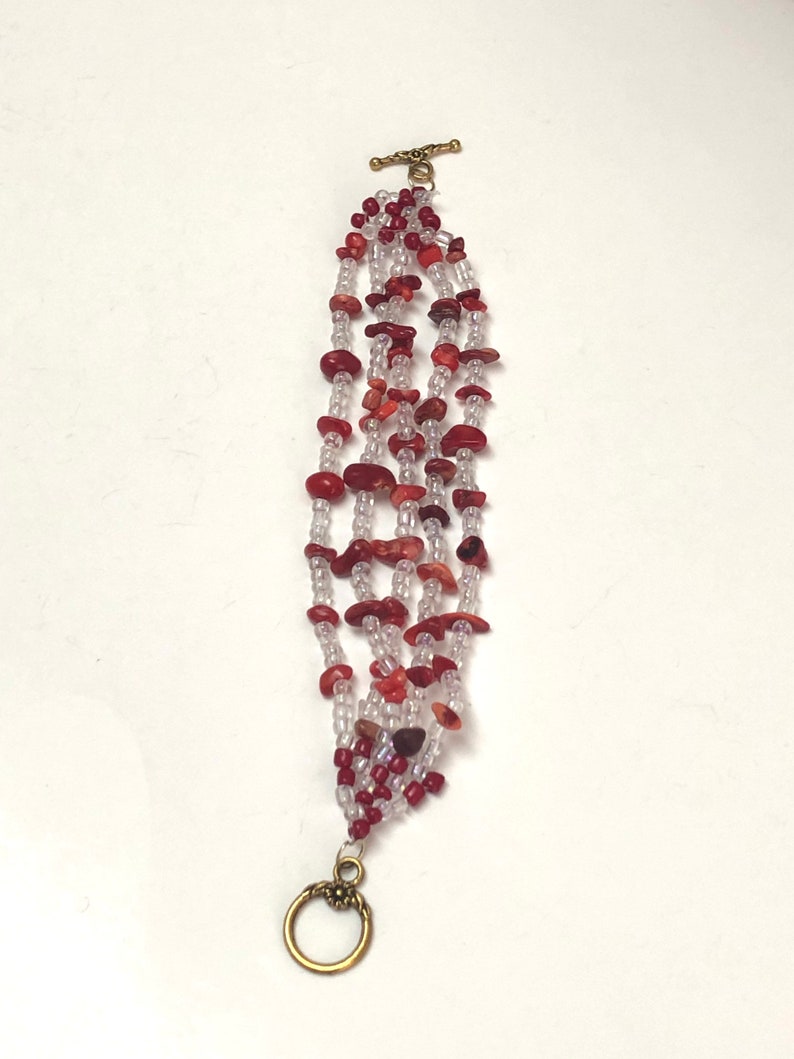 Red Coral Bracelet Beaded Bracelet Multistrand Bracelet Etsy