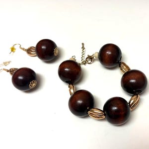Handcrafted Wooden Bead Bracelet Set, Golden Shell Accents, Yoga Meditation Jewelry