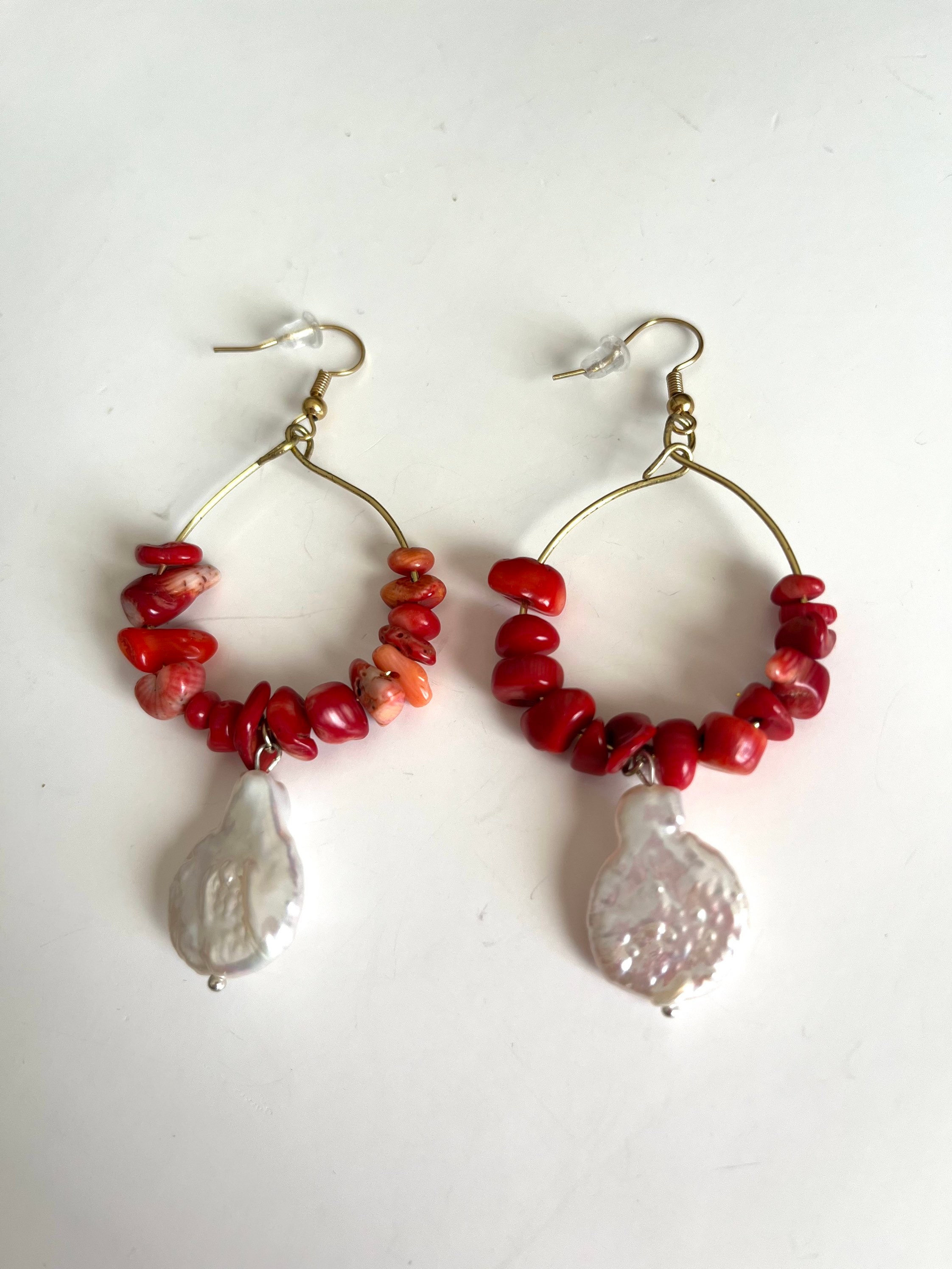 Red Coral Pearl Earrings Baroque Pearl Earrings Red White - Etsy