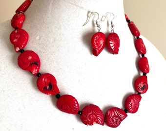 Red Coral Beaded Necklace For Women Coral Stone Boho Necklace Earrings Red Gemstone Jewerlry Set 35th anniversary women jewelry gift