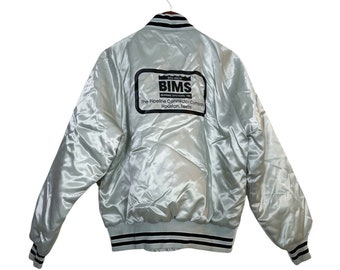 Vintage Pla-Jac Satin Bomber Jacket-BIMS Big Inch Marine Sys Quilted Lining- L- vintage clothing- vintage fashion- vintage jacket