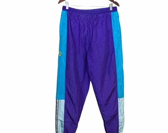 VTG Forest Creations Lined Windbreaker Joggers-Colorblock Teal/purple, Size M- vintage clothing- vintage fashion- athletic pants- joggers