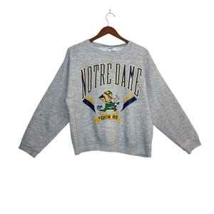 T-shirt Vintage 90s Notre Dame Fighting Irish Brodé Crable Sportswear - Taille XL, Gris, Coton
