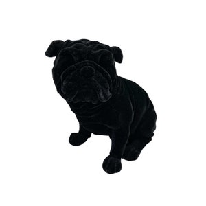 Vintage Flocked Black Pug Dog Coin Piggy Bank With Plug- Fuzzy- collectible- animals-dogs