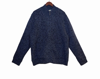 Cardigan da uomo LL Bean in lana d'agnello, foderato in flanella, blu, con cerniera intera, taglia XL.