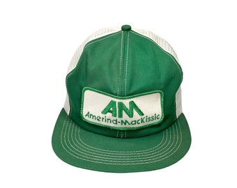 Vintage Amerind-Mackissic K Products Trucker Hat Snap Back Green White USA Mesh- vintage clothing- vintage fashion- collectible