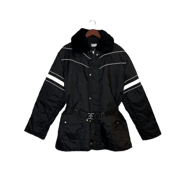 Vintage Walls Jacket Women's Sz XL Black Insulated Blizzard Pruf Belted Faux Fur- vintage clothing- vintage fashion- winter