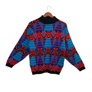 Vintage Aztec Geometric Multicolor Women&#39;s Knit Pullover Sweater- NO Size- vintage sweater- colorful
