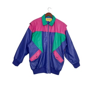 Vintage 80s/90s Transit Company Colorful Color Block Leather Jacket- Size XL- vintage clothing- vintage fashion