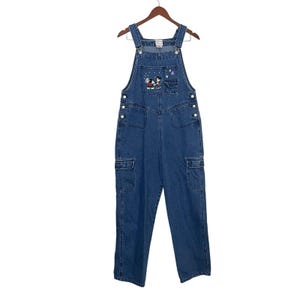 THE DISNEY STORE Womens Jean Overalls Embroidered Mickey Minnie Mouse Cargo- M vintage clothing vintage fashion disneyana