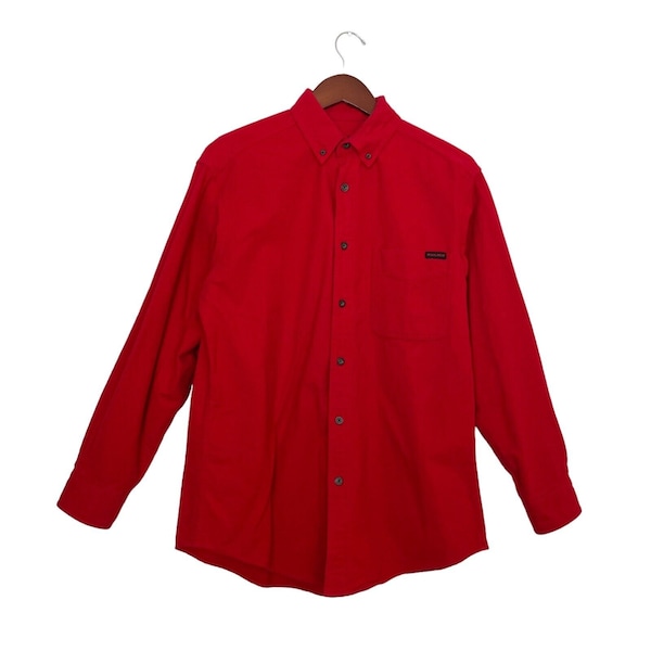 Vintage Woolrich Shirt Red Button Up Chamois- Hunting Outdoors- Men’s Size M- vintage clothing- vintage fashion