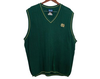 Vintage Notre Dame Knit Sweater Vest Sleeveless Pullover- Green- Men’s Size L- vintage clothing- vintage fashion- knit vest